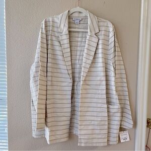 Liz Claiborne Beige Striped Blazer 100% Cotton - Size XL